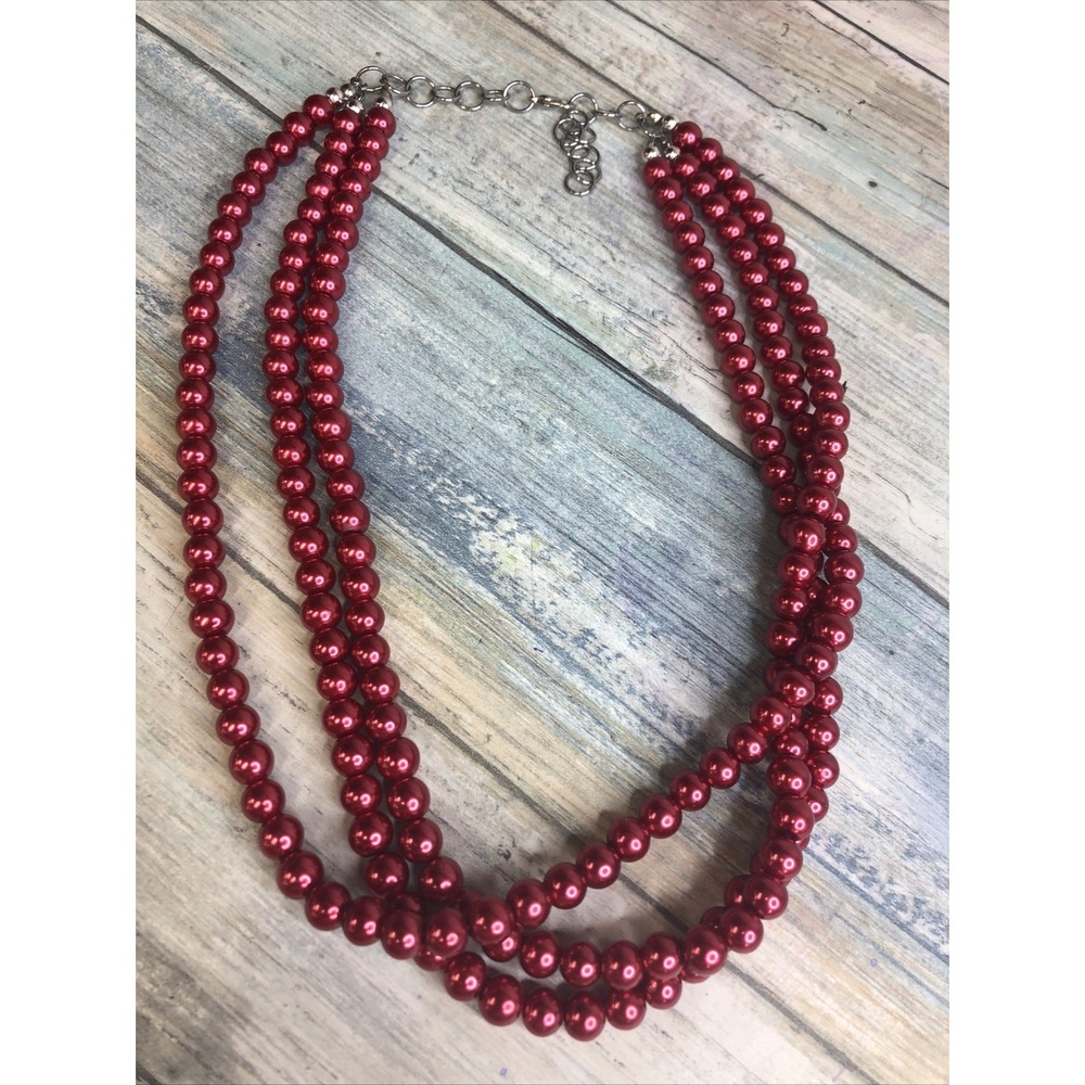 Cranberry Red Glass Beads Multi Strand Necklace 20" adjustable NWOT